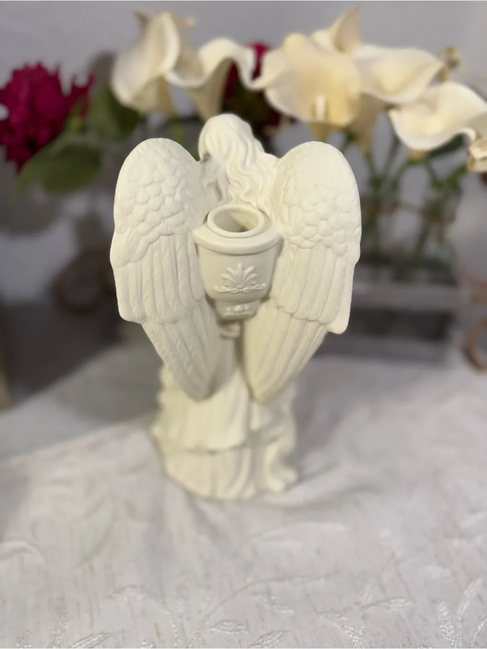 1 of 2 Partylite Felicity Angel Playing Violin Bisque Porcelain Taper Can Holder